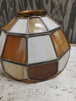 Vintage Genuine Stained Glass Lamp Shade Brown White 8 Tall 11.25 Wide (c32)