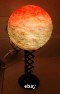 Vintage Glass Art Deco Twisted Design Round Globe Lamp Shade With Lamp! READ