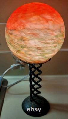 Vintage Glass Art Deco Twisted Design Round Globe Lamp Shade With Lamp! READ