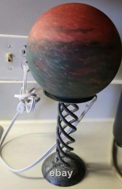 Vintage Glass Art Deco Twisted Design Round Globe Lamp Shade With Lamp! READ