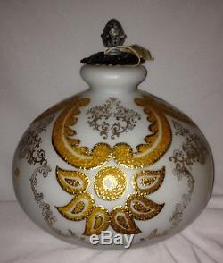 Vintage Glass Hurricane Lamp  Shade Gold Gild Ornate Hollywood Glam Amber Ice