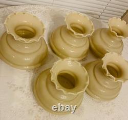 Vintage Glass Lamp Chandelier Light Shade Beige Lot of 5 New