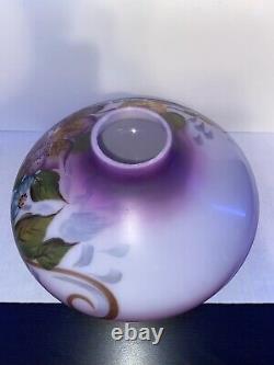 Vintage Glass Lamp Shade GWTW HandPainted purple Hurricane Floral