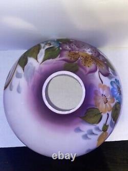 Vintage Glass Lamp Shade GWTW HandPainted purple Hurricane Floral
