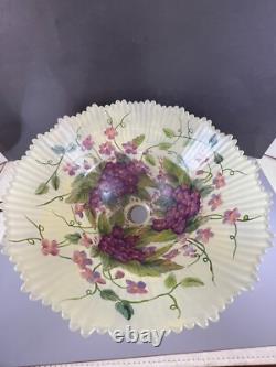 Vintage, Glass, Lampshade, Hand Painted Floral Design, Ruffled Top 6 1/2 in