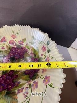 Vintage, Glass, Lampshade, Hand Painted Floral Design, Ruffled Top 6 1/2 in