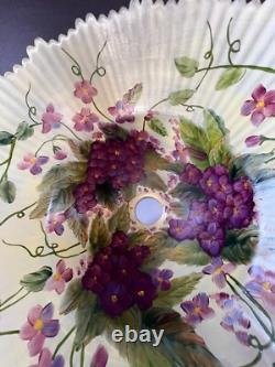 Vintage, Glass, Lampshade, Hand Painted Floral Design, Ruffled Top 6 1/2 in