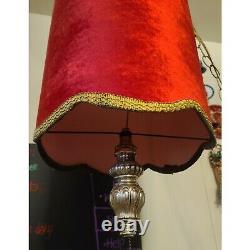 Vintage Gothic Red an Gold Velvet Hanging Swag Lamp 22 Shade withMetalChain Works