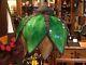 Vintage Green & Carmel Tulip Petal Shaped Stained Glass Slag Hanging Lamp/shade