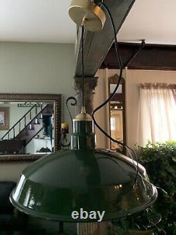 Vintage Green Enamel Farmhouse Industrial 16 Pendant LED Rewired Light