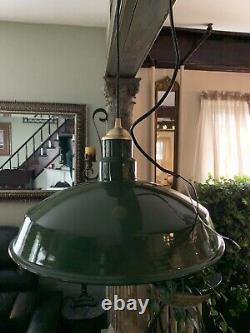 Vintage Green Enamel Farmhouse Industrial 16 Pendant LED Rewired Light