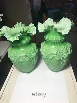 Vintage Green Glass Lamp Shades Globes Art Glass