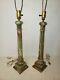 Vintage Green Onyx Marble Electric Lamps Identical Works French Stone No Shade