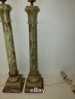 Vintage Green Onyx Marble Electric Lamps Identical Works French Stone No shade