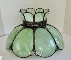 Vintage Green Slag Glass Lamp Shade Large Eight Panel Victorian 18.5Dx11H