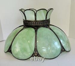 Vintage Green Slag Glass Lamp Shade Large Eight Panel Victorian 18.5Dx11H