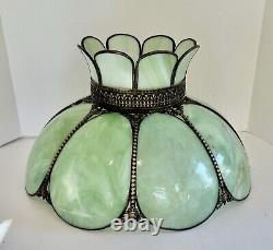 Vintage Green Slag Glass Lamp Shade Large Eight Panel Victorian 18.5Dx11H