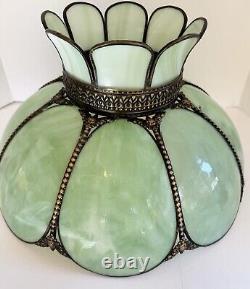 Vintage Green Slag Glass Lamp Shade Large Eight Panel Victorian 18.5Dx11H