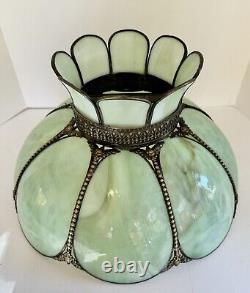 Vintage Green Slag Glass Lamp Shade Large Eight Panel Victorian 18.5Dx11H