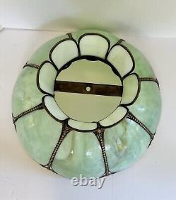 Vintage Green Slag Glass Lamp Shade Large Eight Panel Victorian 18.5Dx11H