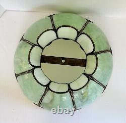 Vintage Green Slag Glass Lamp Shade Large Eight Panel Victorian 18.5Dx11H