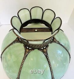 Vintage Green Slag Glass Lamp Shade Large Eight Panel Victorian 18.5Dx11H