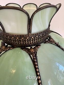 Vintage Green Slag Glass Lamp Shade Large Eight Panel Victorian 18.5Dx11H