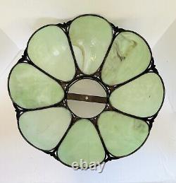 Vintage Green Slag Glass Lamp Shade Large Eight Panel Victorian 18.5Dx11H