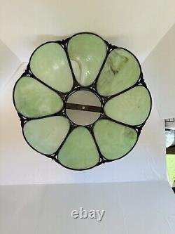 Vintage Green Slag Glass Lamp Shade Large Eight Panel Victorian 18.5Dx11H