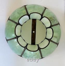 Vintage Green Slag Glass Lamp Shade Large Eight Panel Victorian 18.5Dx11H