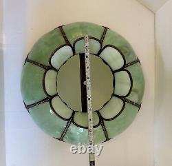 Vintage Green Slag Glass Lamp Shade Large Eight Panel Victorian 18.5Dx11H