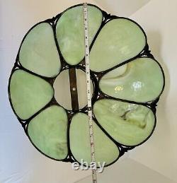 Vintage Green Slag Glass Lamp Shade Large Eight Panel Victorian 18.5Dx11H