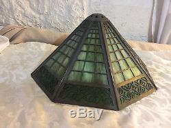 Vintage Green Slag Glass Lamp Shade Metal Quality