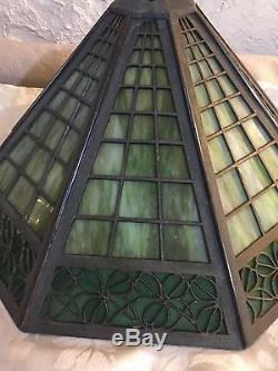 Vintage Green Slag Glass Lamp Shade Metal Quality