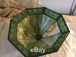 Vintage Green Slag Glass Lamp Shade Metal Quality