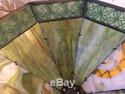 Vintage Green Slag Glass Lamp Shade Metal Quality