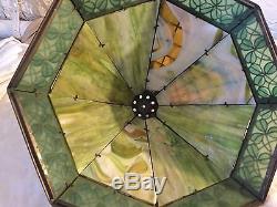 Vintage Green Slag Glass Lamp Shade Metal Quality