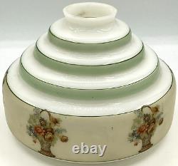 Vintage Green & White Glass Floral Transferware Shade Bell Pendant No Fixture