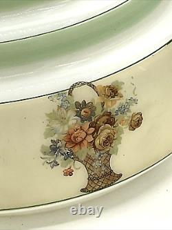 Vintage Green & White Glass Floral Transferware Shade Bell Pendant No Fixture