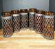 Vintage Hand Blown Caged Amber Glass Lamp Light Shade Lot Of 6