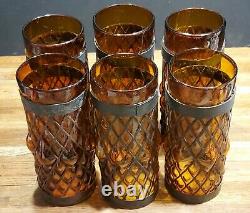 Vintage Hand Blown Caged Amber Glass Lamp Light Shade LOT OF 6