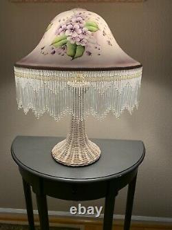 Vintage Hand Painted 16 Lamp Shade with Violets and 5 Glass Fringe