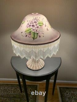 Vintage Hand Painted 16 Lamp Shade with Violets and 5 Glass Fringe