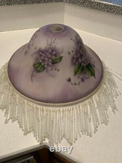 Vintage Hand Painted 16 Lamp Shade with Violets and 5 Glass Fringe