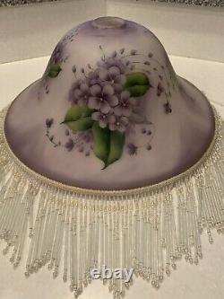 Vintage Hand Painted 16 Lamp Shade with Violets and 5 Glass Fringe
