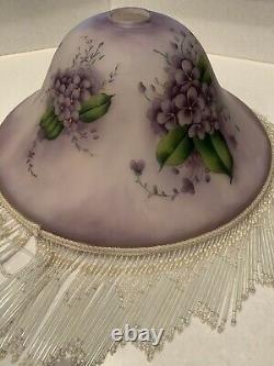 Vintage Hand Painted 16 Lamp Shade with Violets and 5 Glass Fringe