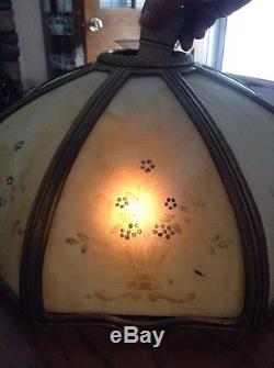 Vintage Hand Painted Eight Panel Slag Glass Table Lamp Shade