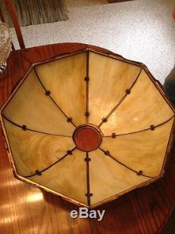 Vintage Hand Painted Eight Panel Slag Glass Table Lamp Shade
