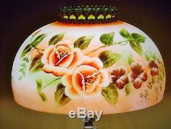 Vintage Hand Painted Floral Rose & Violet Blossoms Art Deco Glass Lamp Shade