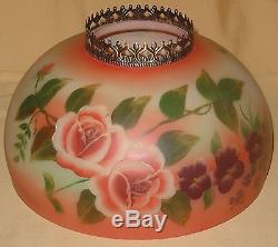 Vintage Hand Painted Floral Rose & Violet Blossoms Art Deco Glass Lamp Shade